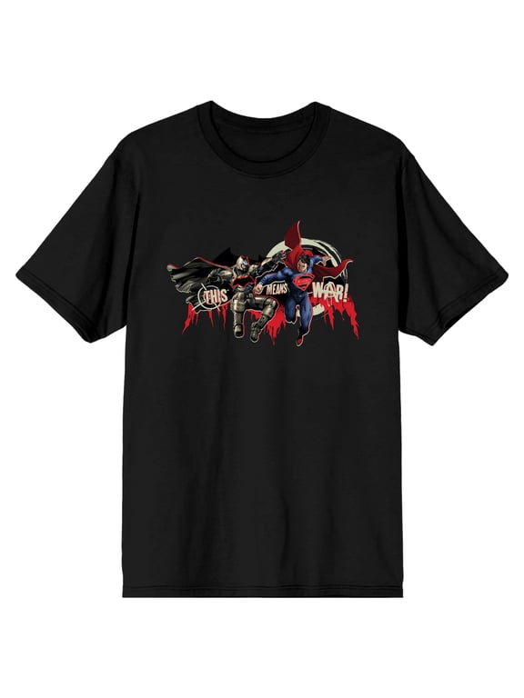 Batman V Superman Dawn Of Justice Main Characters Fight Position Men's Black Graphic T-Shirt-Large