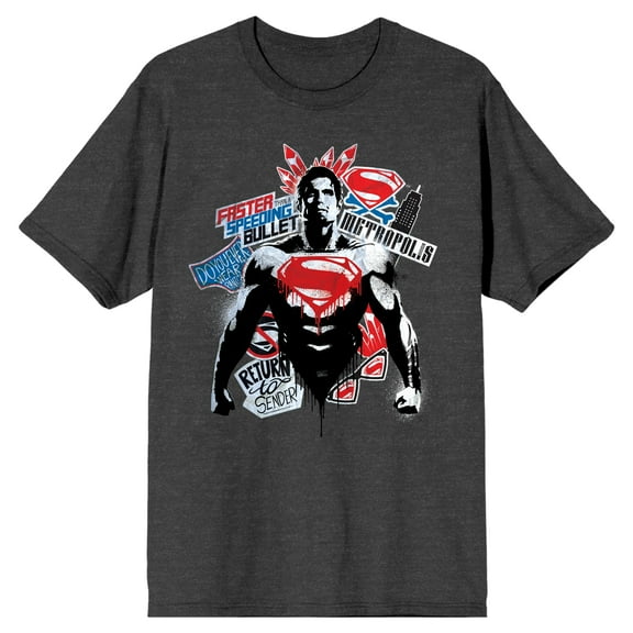 Batman V Superman Dawn Of Justice Poster Art Men's Charcoal Heather T-shirt-XL