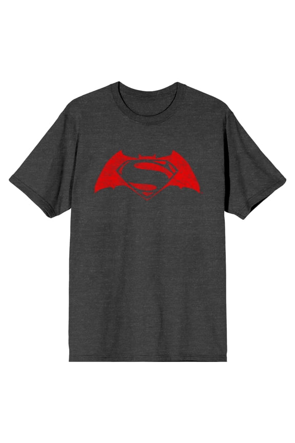 Batman V Superman Dawn Of Justice Red Logo Men's Heather Gray Graphic T-Shirt-Medium