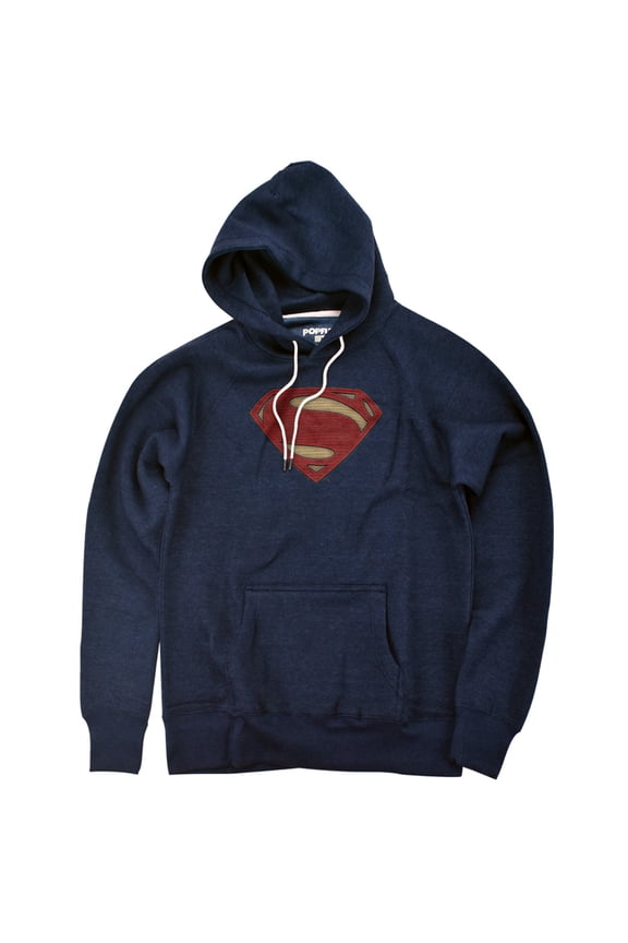 V Superman Super Movie Logo Unisex Adult Slim Fit Pull-Over Heather Hoodie, Navy, Small
