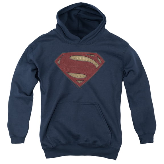 Batman V Superman Superman Costume Shield Kids Pull-Over Hoodie (Medium) for Youth Boys and Girls, Navy
