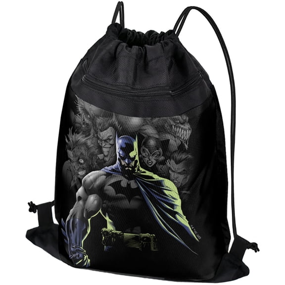 Batman Villains Unleashed Drawstring Backpack Sports Bag Sackpack 17" x 13", Perfect for Gym, Yoga or Practice
