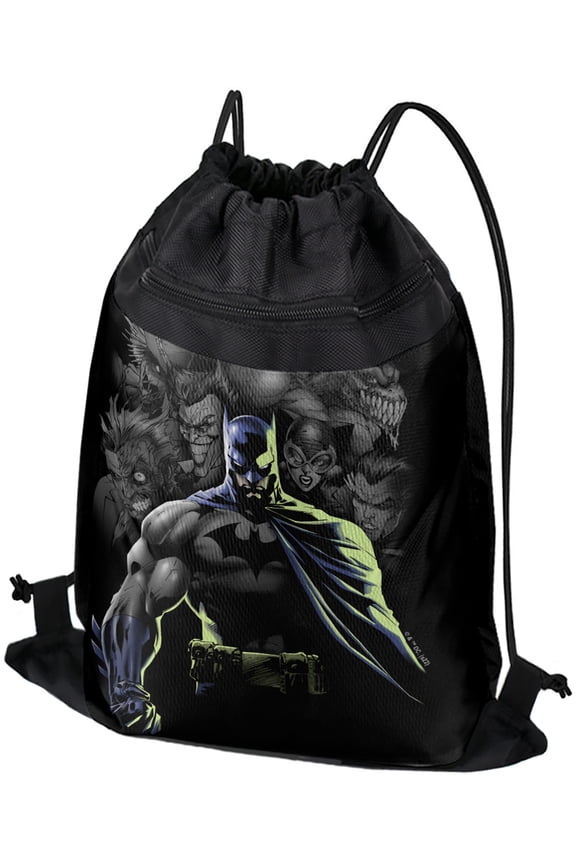 Batman Villains Unleashed Drawstring Backpack Sports Bag Sackpack 17" x 13", Perfect for Gym, Yoga or Practice