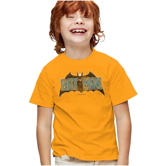 Batman Vintage Bat Logo On Gold Kids T Shirt (X-Large) for Youth Toddler Boys and Girls, Gold