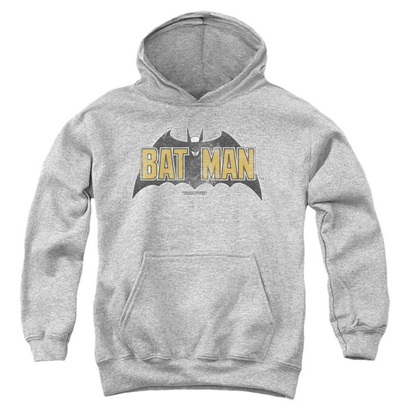Batman Vintage Bat Logo On Gray Kids Pull-Over Hoodie (X-Large) for Youth Boys and Girls, Athletic Heather