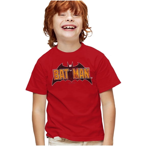 Batman Vintage Bat Logo On Red Kids T Shirt (X-Large) for Youth Toddler Boys and Girls, Red