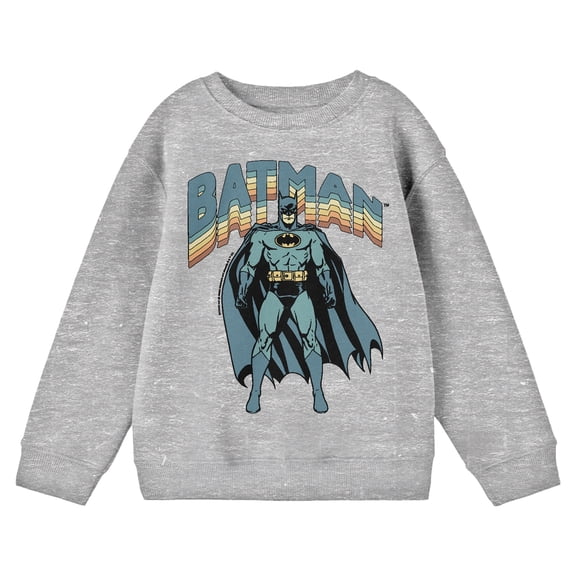 Batman Vintage-Inspired Superhero Youth Heather Gray Crew Neck Sweatshirt-Large