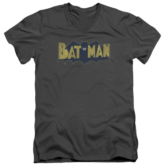 Batman - Vintage Logo Splatter - Slim Fit V Neck Shirt - X-Large