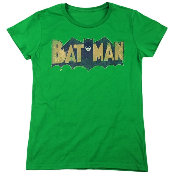 Batman Vintage Logo Splatter Women's T Shirt, Kelly Green, Medium