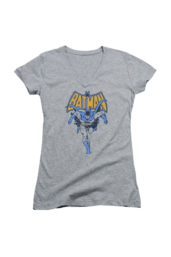 Batman Vintage Run Junior Women's T-Shirt V-Neck-Athletic Heather