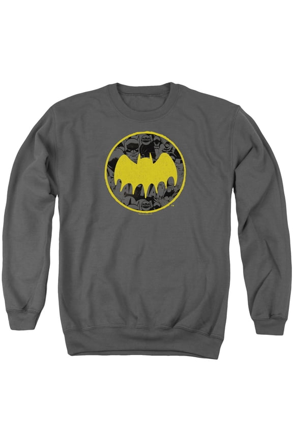 Batman Vintage Symbol Collage Adult Crewneck Sweatshirt Charcoal