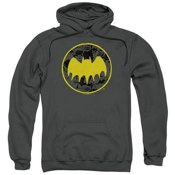 Batman & Vintage Symbol Collage Adult Pull-Over Hoodie, Charcoal - Medium