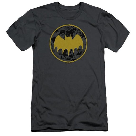 Batman & Vintage Symbol Collage Adult Slim Fit Cotton Short Sleeve 30-1 T-Shirt, Charcoal - Medium