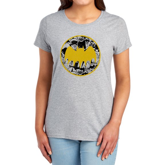 Batman Vintage Symbol Collage Women's T Shirt, Athletic Heather, Medium