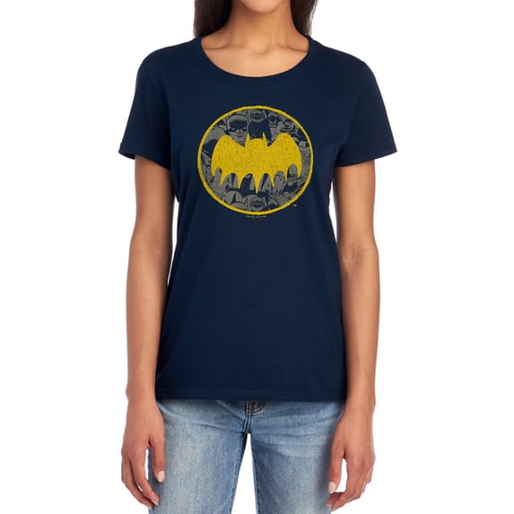 Batman Vintage Symbol Collage Women's T Shirt, Navy, X-Large