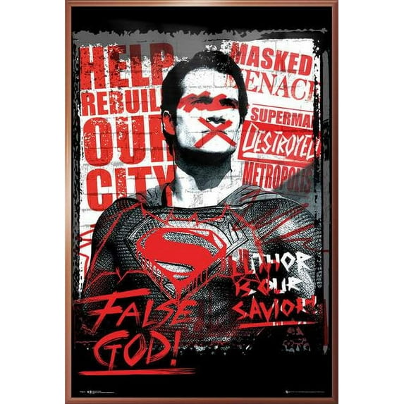 Batman Vs. Superman: Dawn Of Justice - Framed Propaganda Movie Poster (Superman - False God) (Shiny Copper Aluminum Frame)