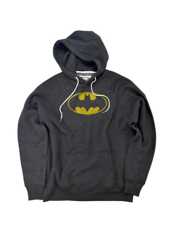 Washed Bat Logo Unisex Adult Slim Fit Pull-Over Heather Hoodie, Charcoal, Small