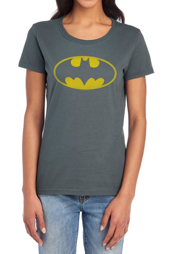 Washed Bat Logo Women's T Shirt, Charcoal, Medium