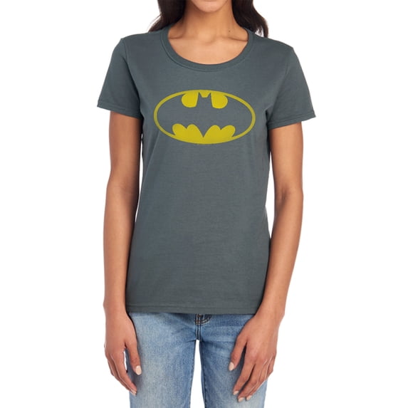 Batman Washed Bat Logo Women's T Shirt, Charcoal, X-Large