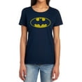 thumbnail image 1 of Batman Washed Bat Logo Women's T Shirt, Navy, Small, 1 of 6