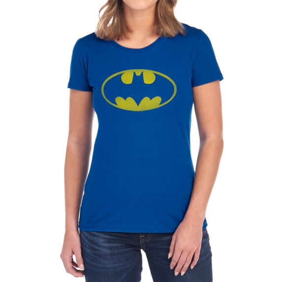 Batman Washed Bat Logo Women's T Shirt, Royal, X-Large