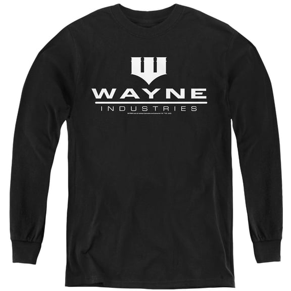 Batman Wayne Industries Black Kids Long Sleeve T Shirt (X-Large) for Youth Boys and Girls, Black