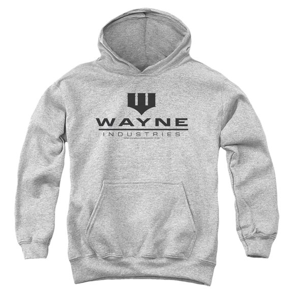 Batman Wayne Industries Kids Pull-Over Hoodie (Large) for Youth Boys and Girls, Athletic Heather