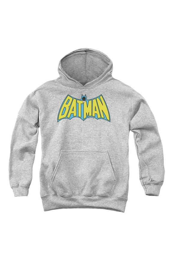 Batman Wintage Batman Logo Kids Pull-Over Hoodie (Medium) for Youth Boys and Girls, Athletic Heather