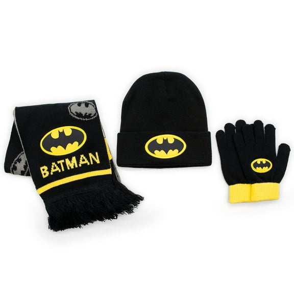 Batman Winter Beanie Hat, Gloves & Scarf Set (Big Boys)