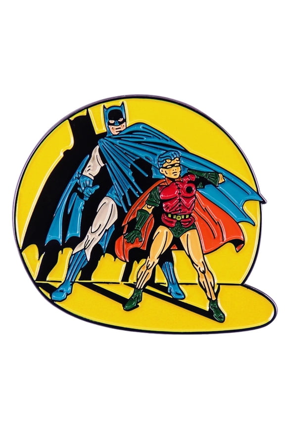 Batman With Cape And Robin Posing 1.5 Inches Tall Enamel Metal Pin