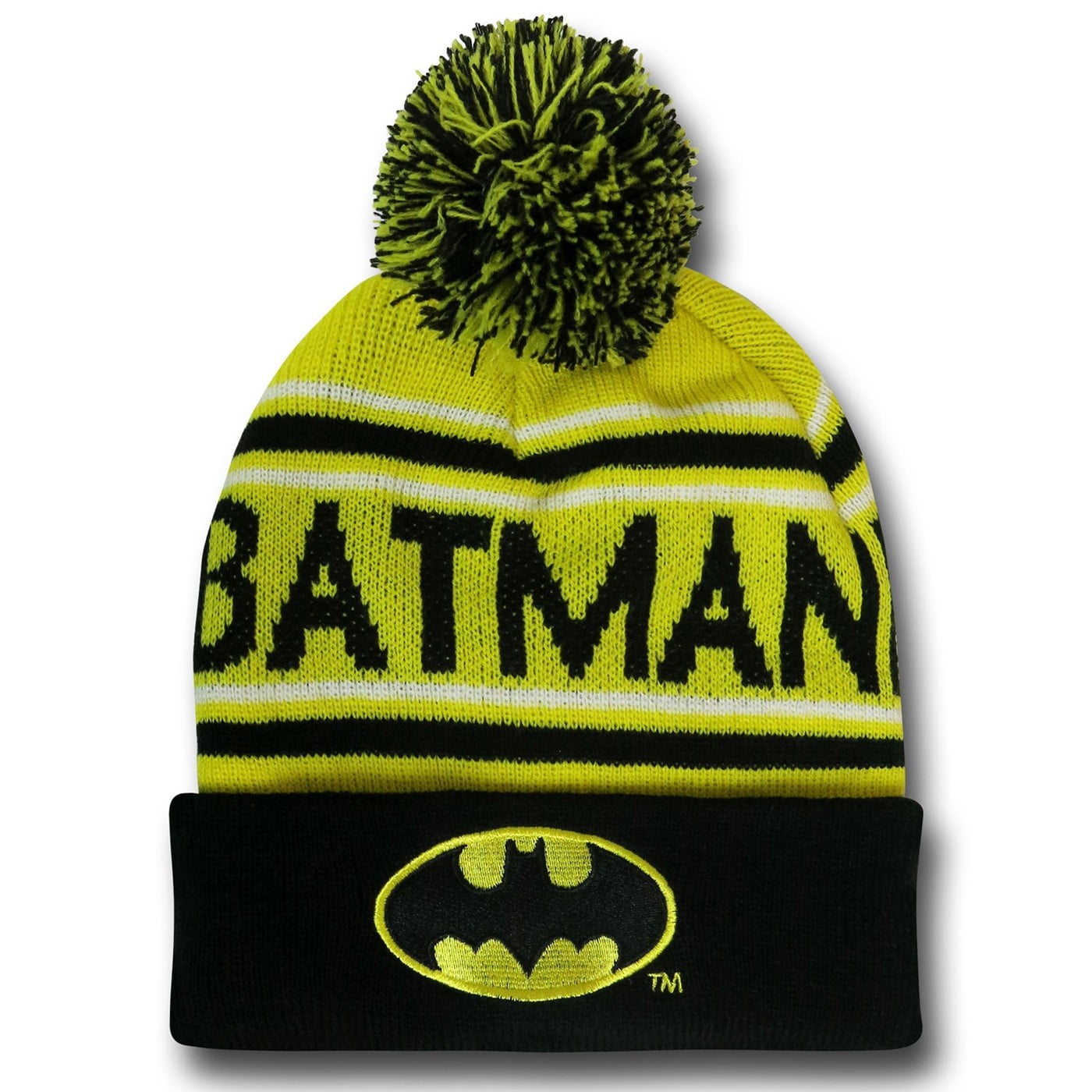 DC Comics Batman Text and Logo Kids Size Cuffed POM Beanie