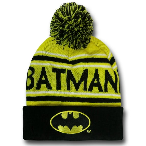 DC Comics Batman Text and Logo Kids Size Cuffed POM Beanie