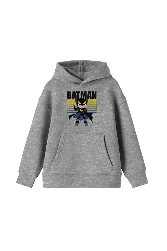 Batman Yellow Background Boy's Athletic Heather Gray Graphic Hoodie-Large