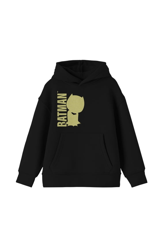 Batman Yellow Chibi Batman Boy's Black Sweatshirt-Small