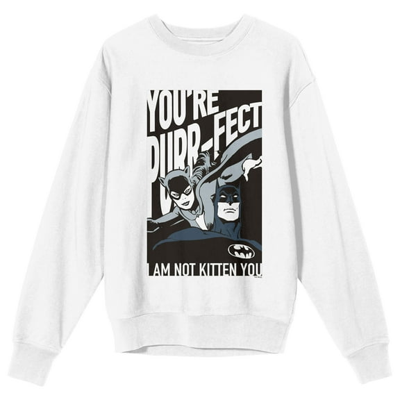Batman You're Purr-Fect Crew Neck Long Sleeve White Adult Sweatshirt