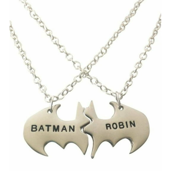 Batman and Robin BFF 2 Piece Bat Shield Metal Necklace