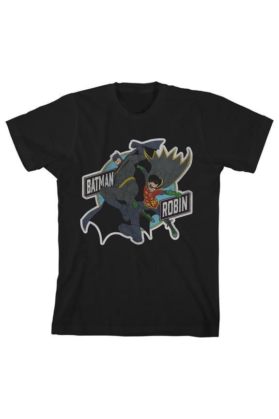 Batman and Robin Boy's Black T-shirt-Medium