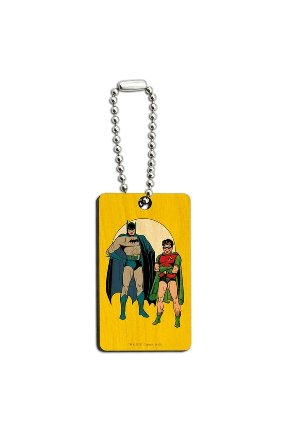 Batman and Robin Wood Wooden Rectangle Keychain Key Ring