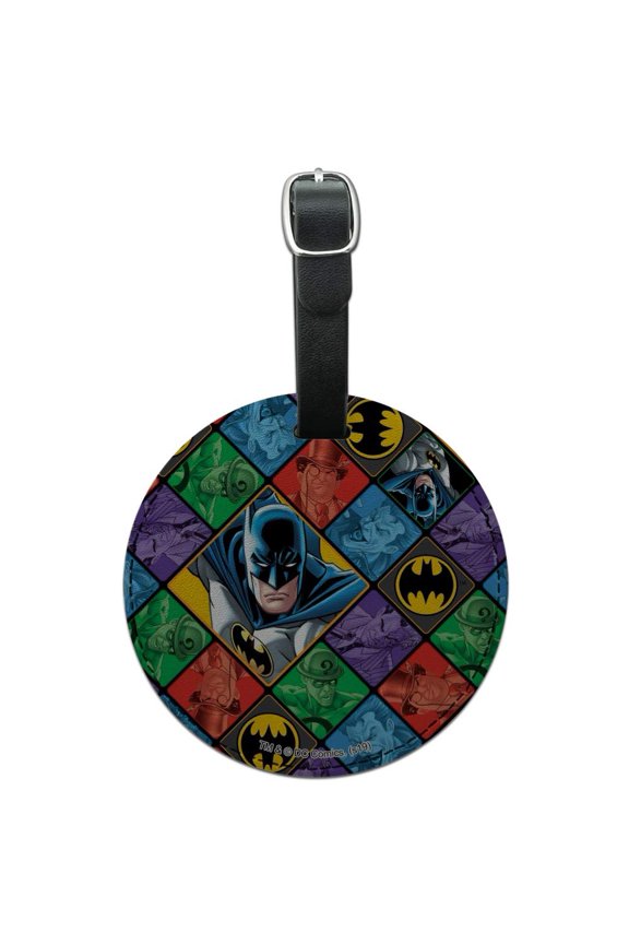 Batman and Villains Pattern Round Leather Luggage Card Suitcase Carry-On ID Tag