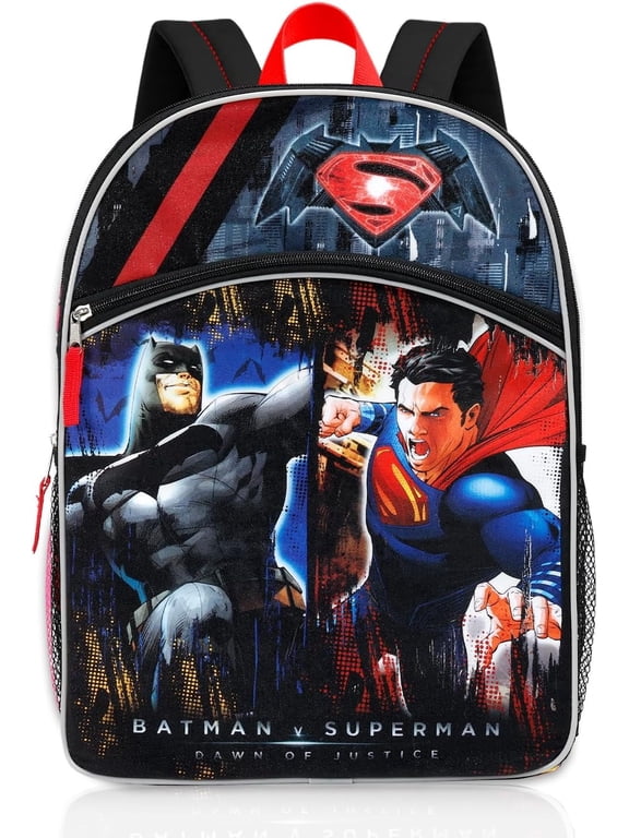 Batman vs Superman Backpack for Boys - 16" Justice League School Bag with Front Pocket & Adjustble Straps | Batman and Superman Bookbag for Kids