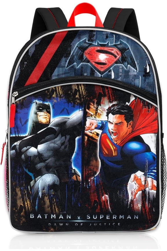 Batman vs Superman Backpack for Boys - 16" Justice League School Bag with Front Pocket & Adjustble Straps | Batman and Superman Bookbag for Kids