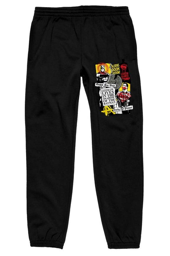 Batman vs Superman Dawn of Justice Collage Art Men's Black Sweatpants-Large
