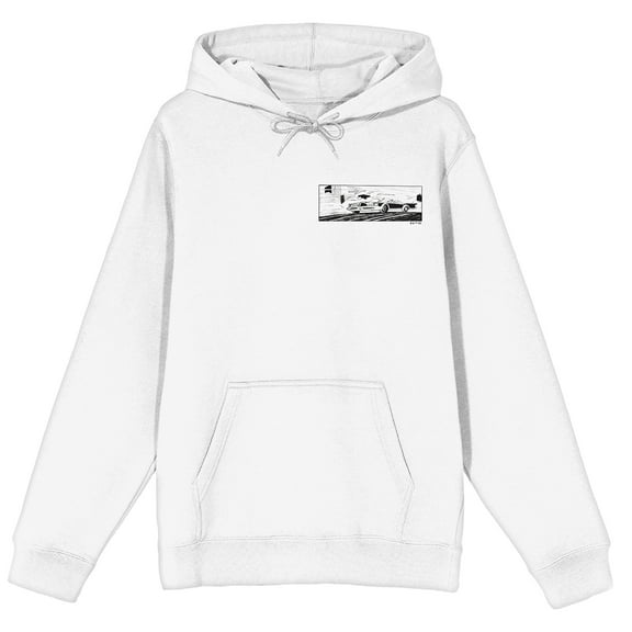 Batmanga Batman & Robin Riding Batmobile Long Sleeve White Adult Hooded Sweatshirt-Medium