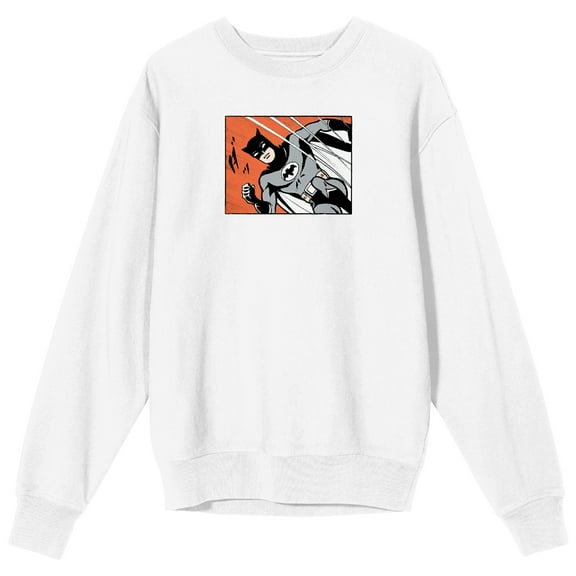 Batmanga Front And Back Cover Art Crew Neck Long Sleeve White Adult Sweatshirt-XXL
