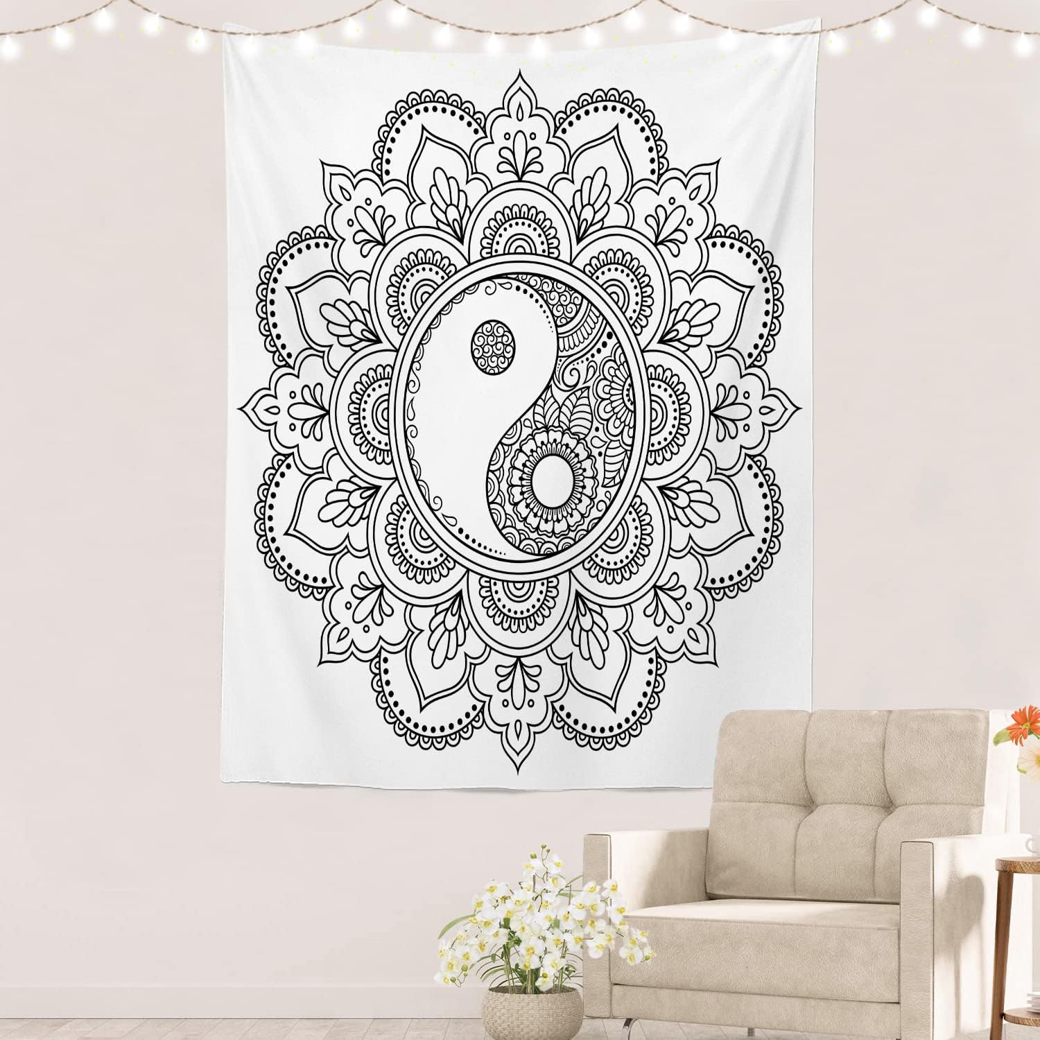 Batmerry Indigo Abstract Floral Tapestry, Blue Tie Wall Art Hanging