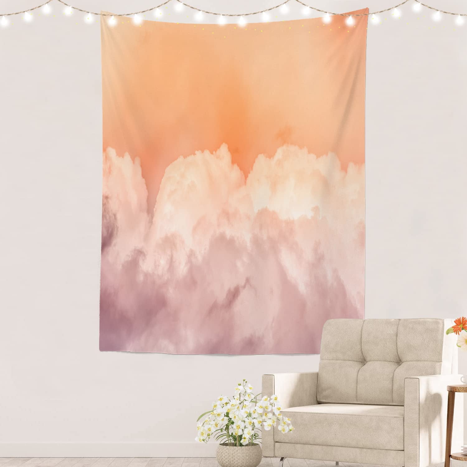 Batmerry Sun Cloud Pastel Tapestry, Blue Yellow White Pink Rainbow