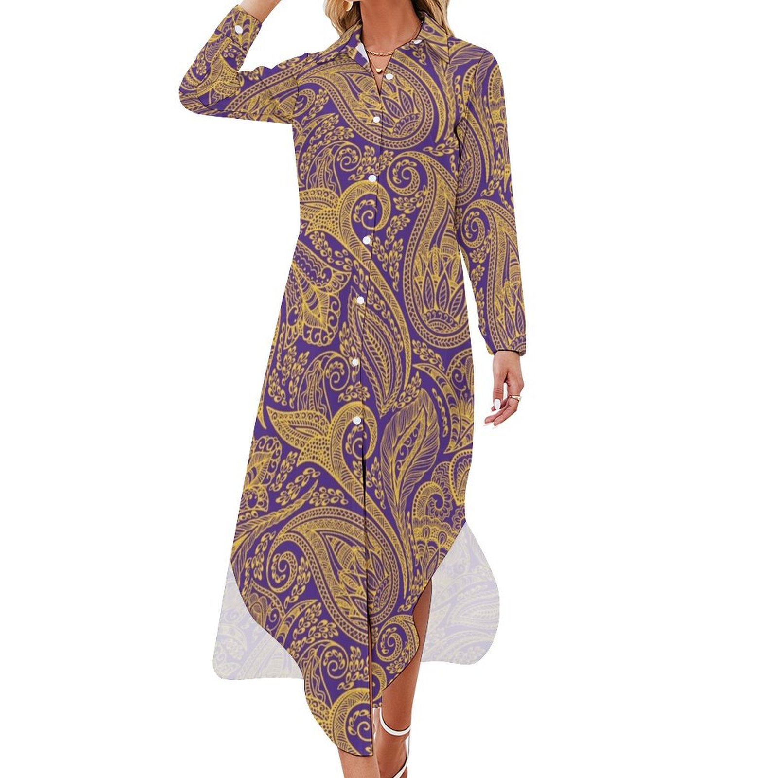 Baton Rouge Indian Paisley Long Sleeved Shirt Dress dresses for prom