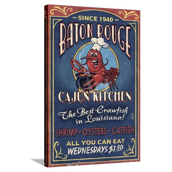 Baton Rouge, Louisiana Cajun Kitchen Vintage Sign, Stretched Canvas Wall Art by Lantern Press Sold by Art.Com