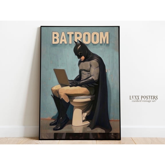 Batroom Meme Print, Superhero Toilet Humor Wall ArtPoster, Poster Only
