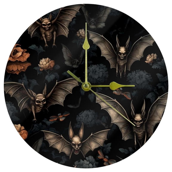 Bats 9.8 Inch Round Acrylic Wall Clock - Silent Non Ticking Battery Powered for Kitchen, Bedroom, Living Room, Office - Modern Design - Wall Clocks